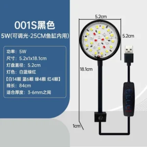 Đèn LED Tròn Kẹp Bể Cá - Tiểu Cảnh Mini - Sử Dụng USB - Tiện Lợi...